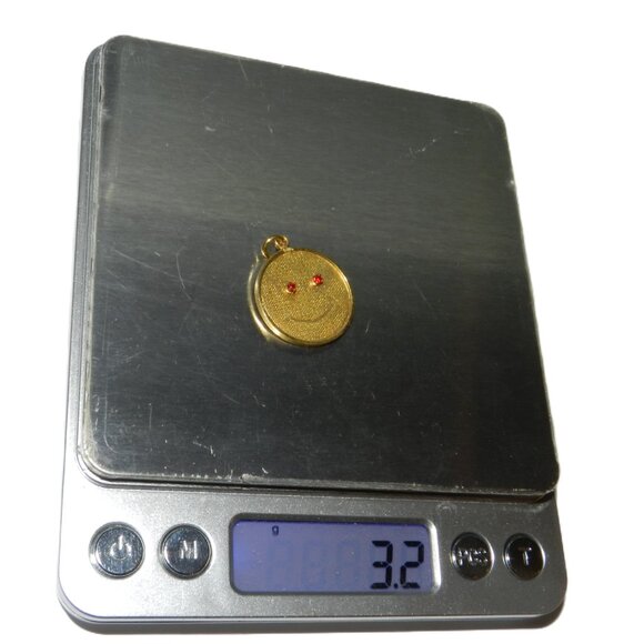 Happy Smiley Face Emoji Pendant in 14k Yellow Gold 2 Sided w Ruby - Picture 7 of 14